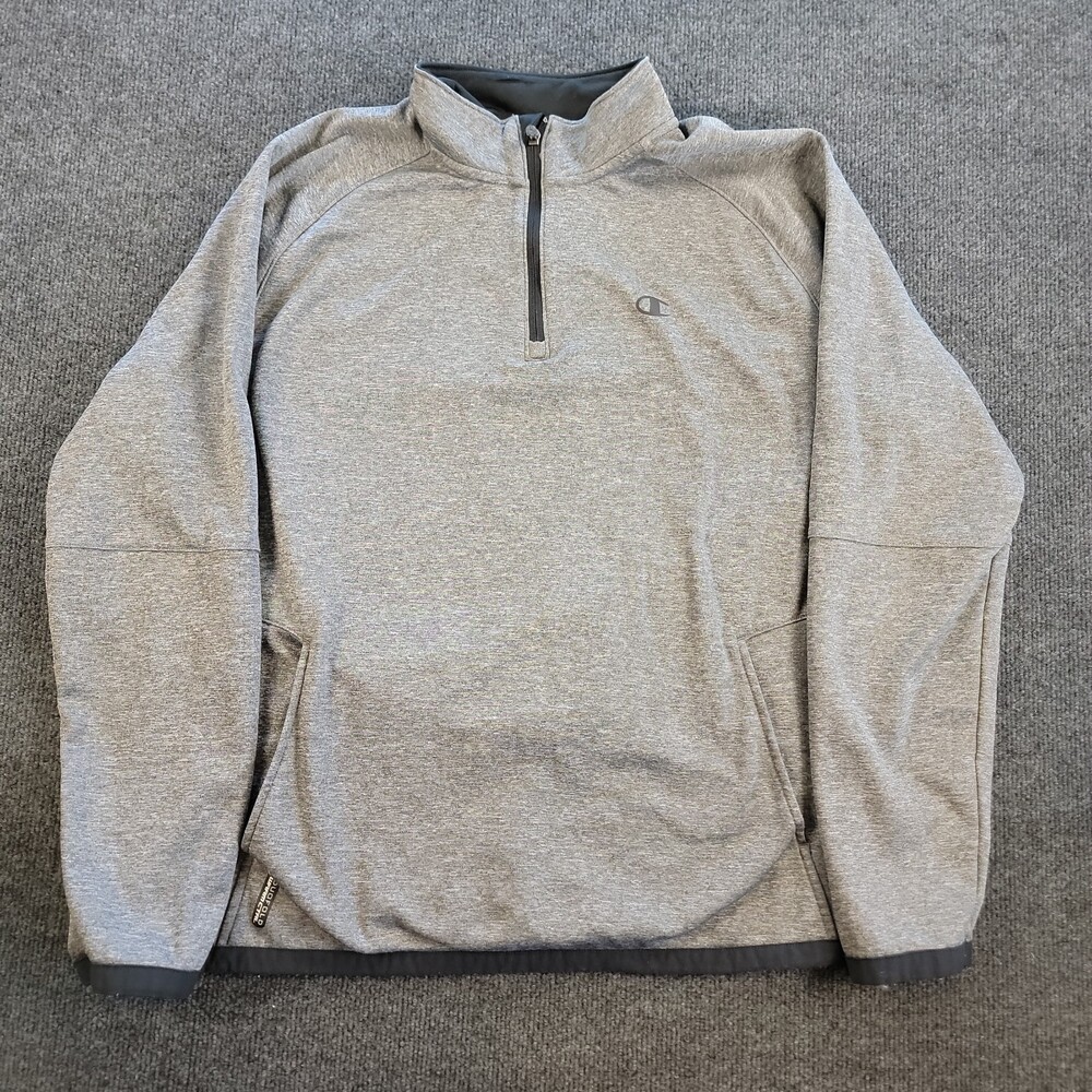 Champion Sweatshirt Mens L Gray Black 1/4 Zip Duofold WarmCTRL Performance
